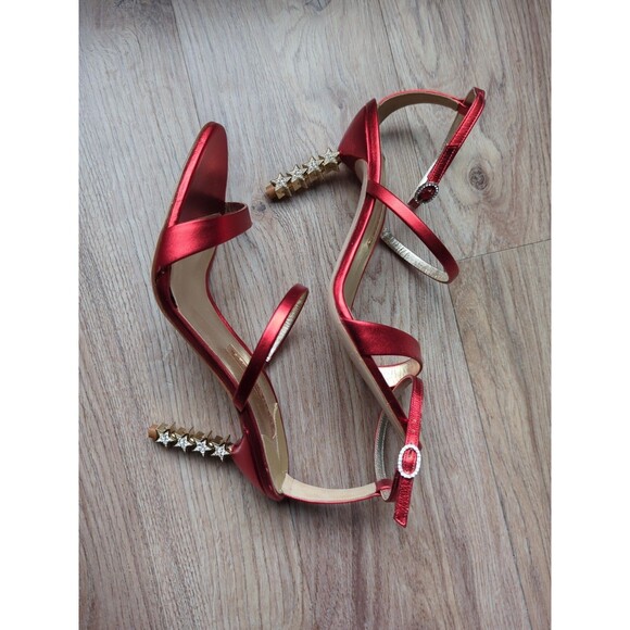 Sophia Webster Rosalind Crystal Star mid Red Gold Heels Womens 38.5 - Picture 14 of 16